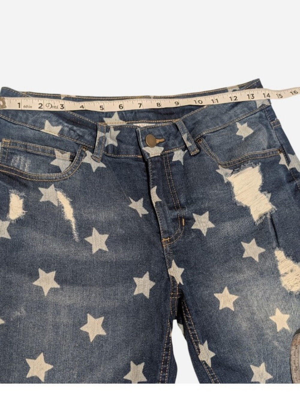 Pre-owned Star-Print Distressed Blue Denim Women's Shorts - Picture 7 of 7